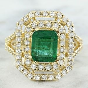 3.25 Carat Emerald 14K Yellow Gold Diamond Ring